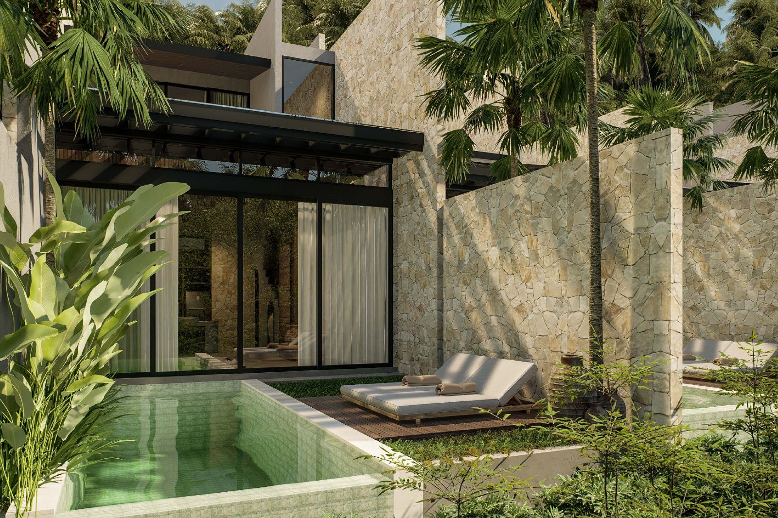 Private pool and sun deck render, Villa Yeh Gangga, Tabanan, Bali