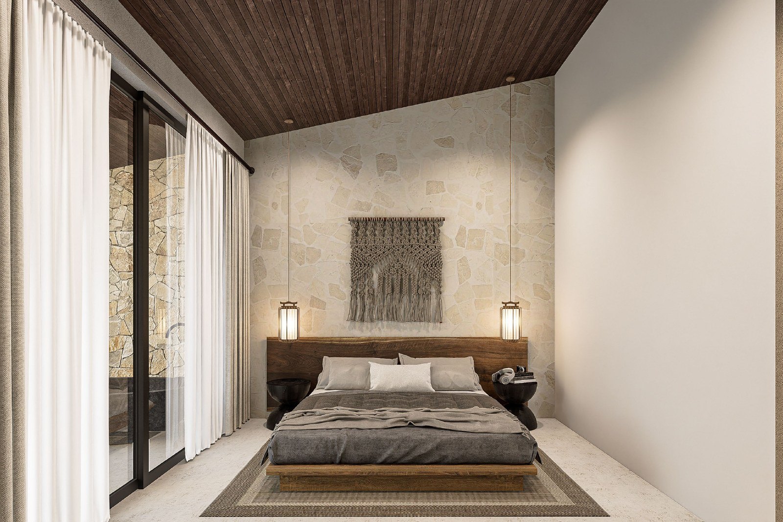 Master bedroom interior render, Villa Yeh Gangga, Tabanan, Bali
