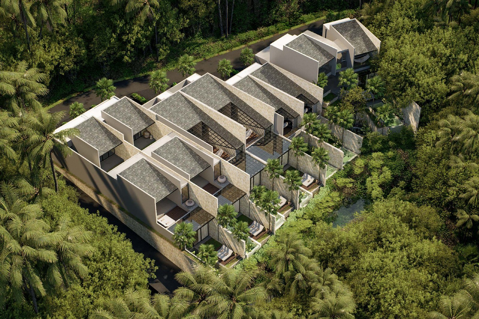 Aerial render of the villa estate, Villa Yeh Gangga, Tabanan, Bali